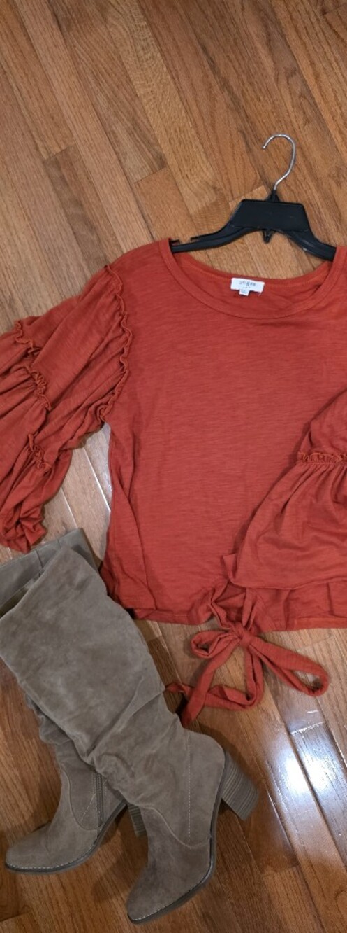 Umgee Rust Orange Ruffled Sleeve Tie-Front Tunic